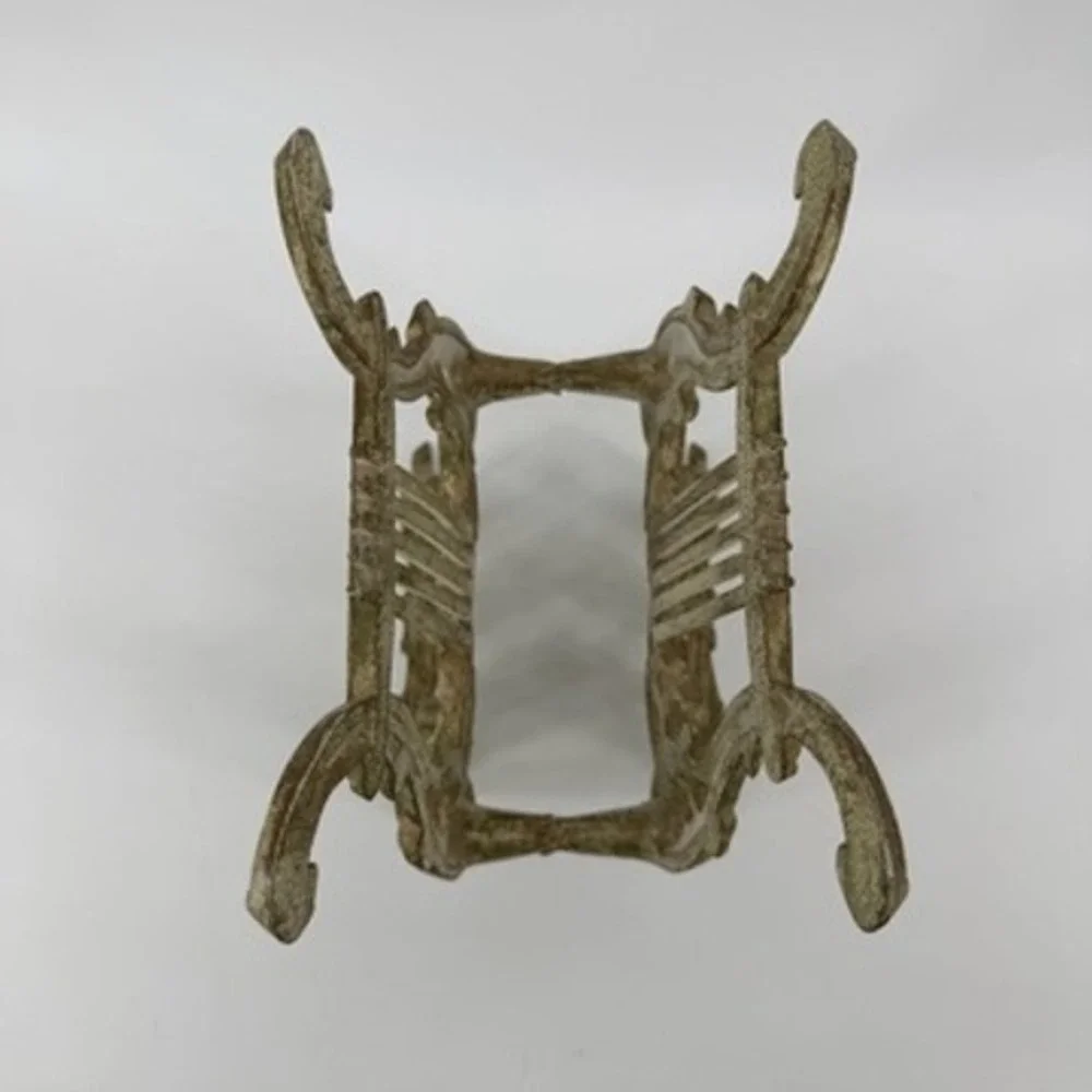 Vintage Cast Iron Lyre Harp Book Stand Sheet Music Holder Distressed White Gold